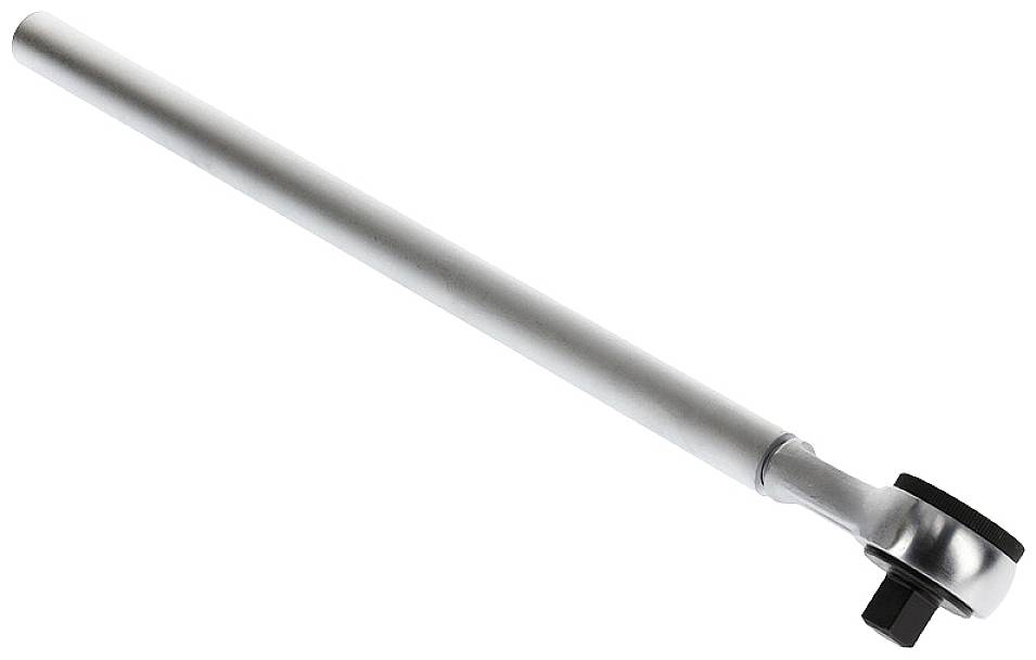 Clé dynamométrique argentée à long manche, utilisée pour le serrage précis des vis et des écrous dans des applications mécaniques.