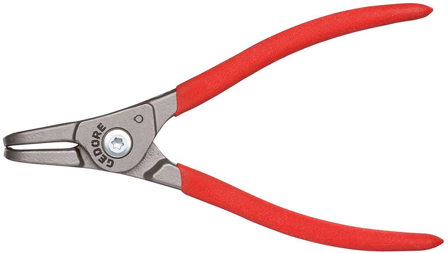 'Pince à circlips avec poignées rouges de GEDORE, ouverte. Outil pour l'insertion et le retrait de circlips.'