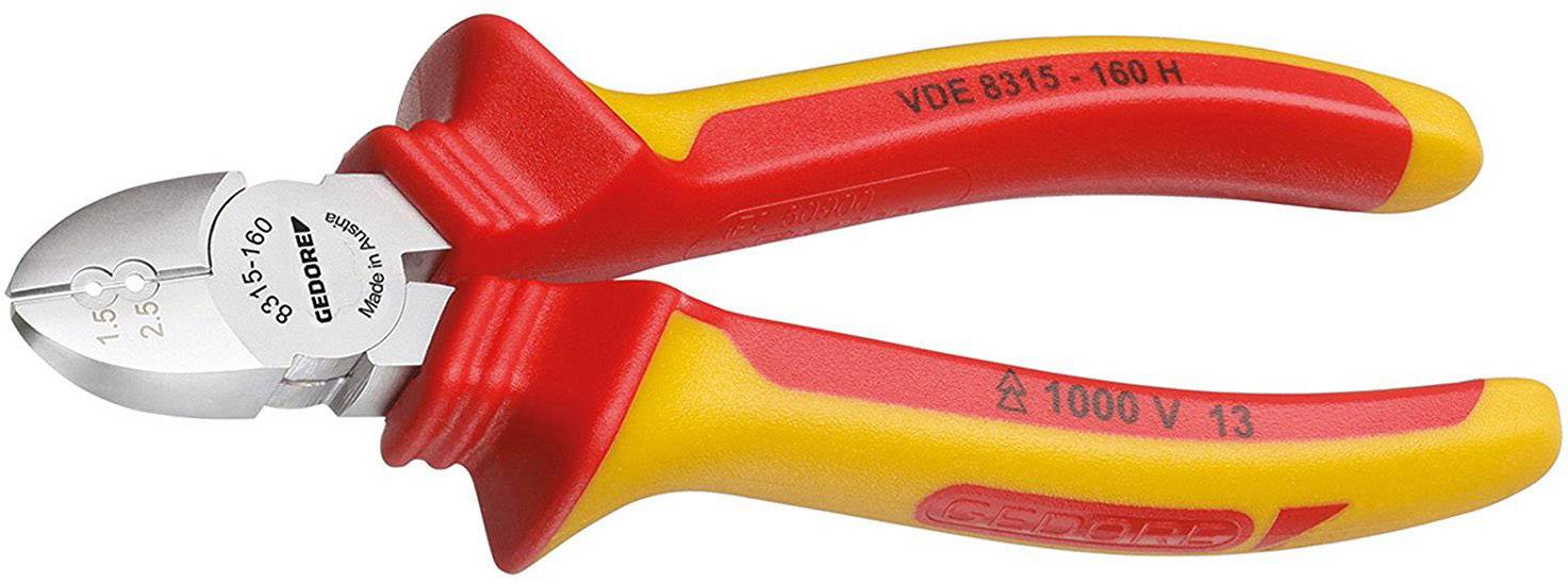 Coupe-câbles, design rouge et jaune, avec isolation pour travaux électriques, marqué 'VDE 8315-160 H', jusqu'à 1000V.