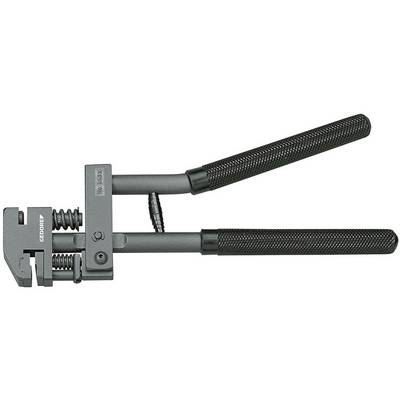 Outil de dénudage et de coupe de câbles, doté de deux longues poignées et de vis réglables pour s'adapter à différents diamètres de câbles.