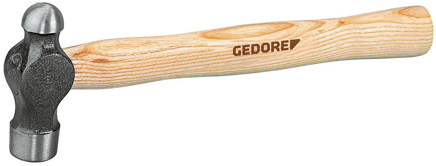 Marteau à tête ronde et plate, manche en bois portant l'inscription 'GEDORE'.