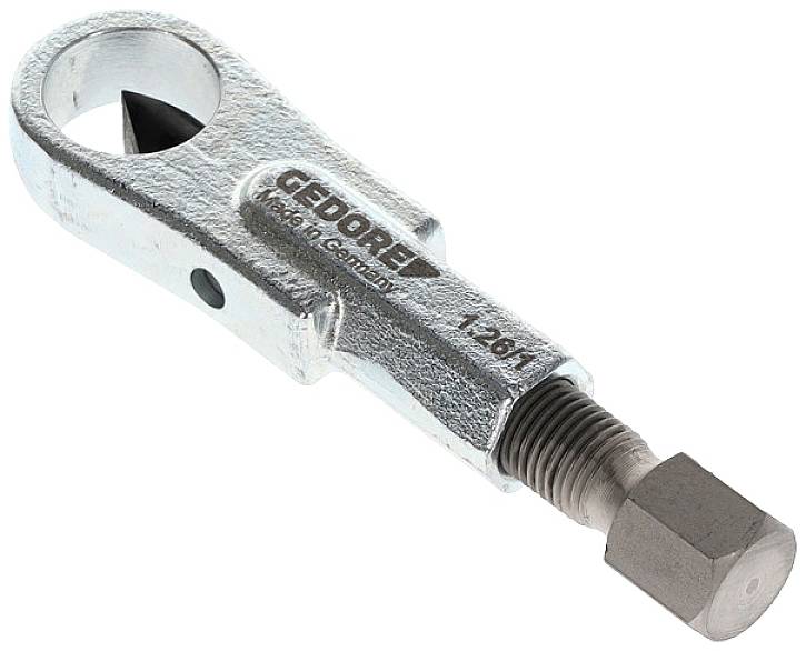 Un coupe-tube Gedore en argent avec une construction métallique robuste et un mécanisme de coupe intégré.