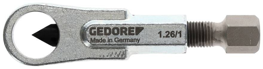 Tournevis à embouts 'Gedore', en acier, couleur argent, avec l'inscription 'Made in Germany'. Côté droit avec tête de vis hexagonale.