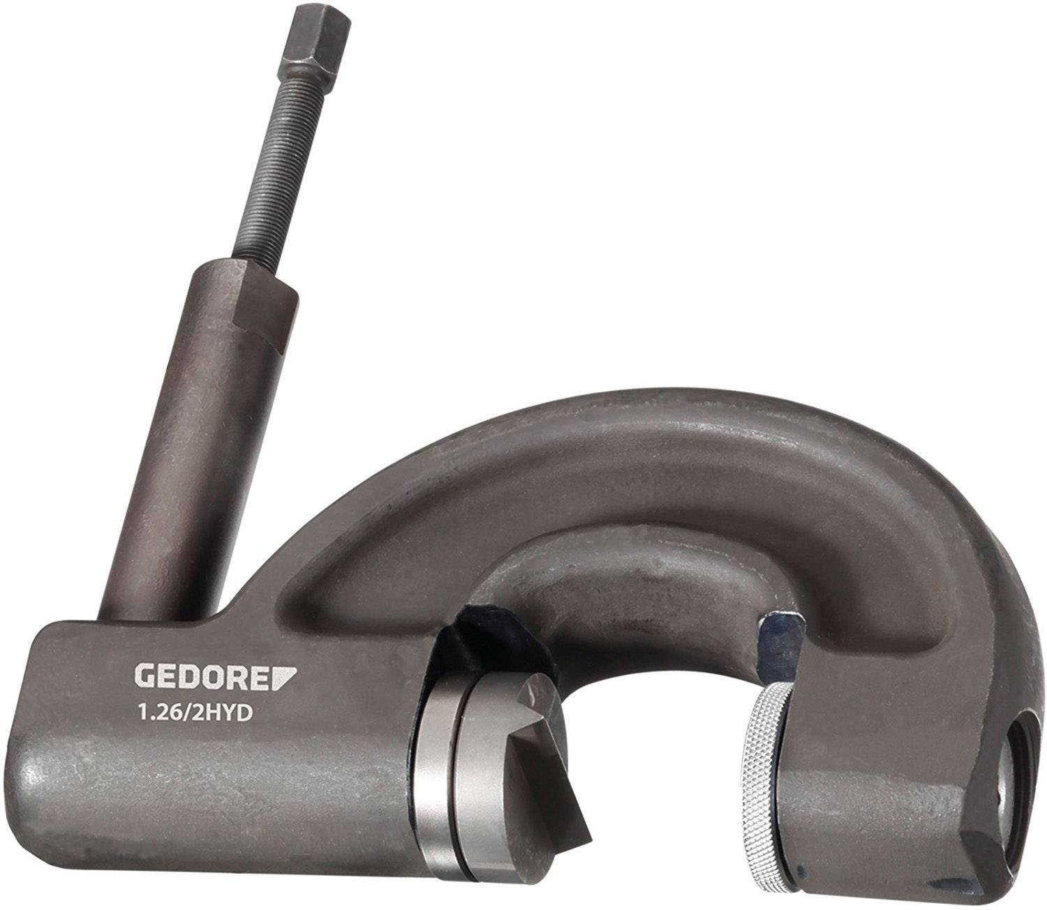 Extracteur hydraulique Gedore, modèle 1.26/2HYD, avec boîtier argenté et mécanisme à vis, utilisé pour déloger des pièces grippées.