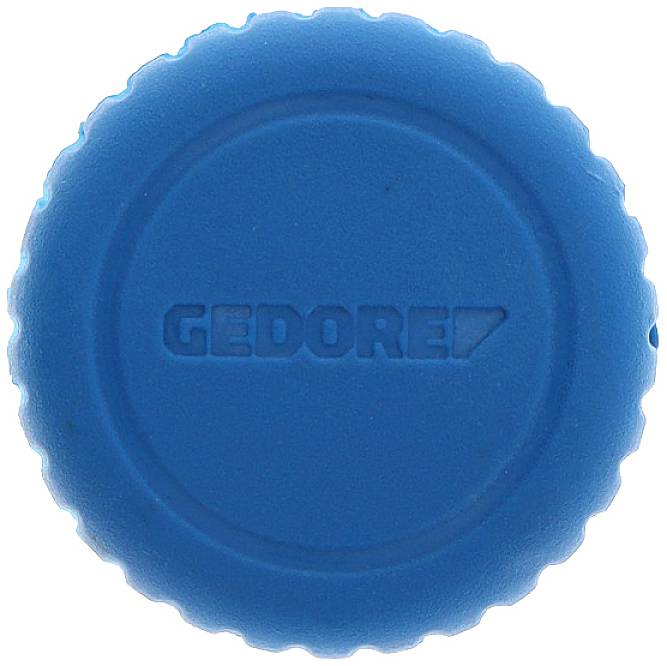 Embout de capuchon en plastique bleu avec l'inscription estampée 'GEDORE'.