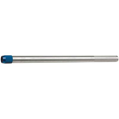 Un long tube métallique avec une extrémité bleue, orienté horizontalement.