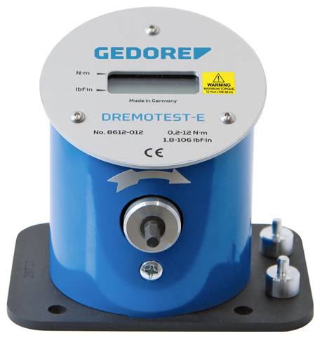 Appareil testeur de couple Gedore Dremotest-E avec fenêtre d'affichage numérique, étiqueté pour 0,2-12 N·m et 1,8-106 lbf·in.