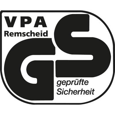 Panneau de sécurité de la VPA Remscheid portant les lettres GS pour 'sécurité contrôlée'.