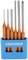 Ensemble de six tournevis avec des manches orange et des embouts argentés, disposés verticalement dans un support bleu.