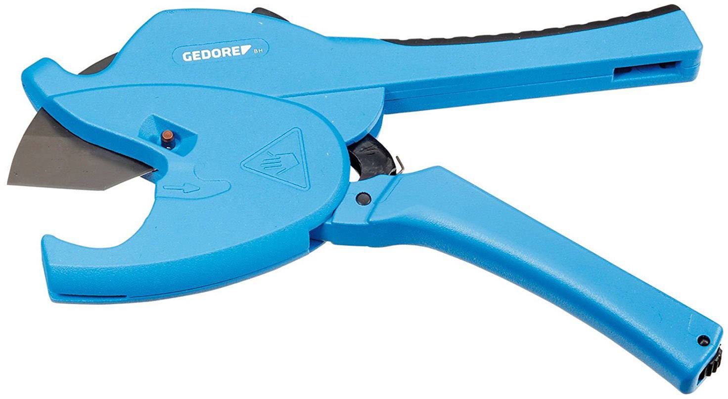 Ciseau bleu pour tubes en plastique avec poignée ergonomique et lame tranchante. Idéal pour des coupes précises dans les installations.