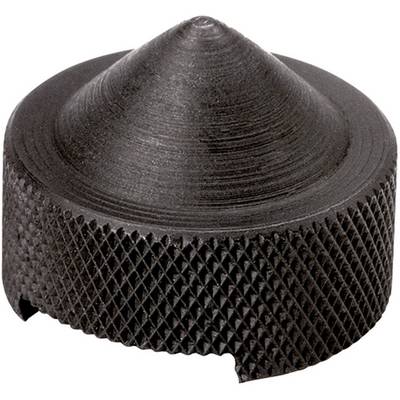 Un bouton noir rainuré avec un bout conique.