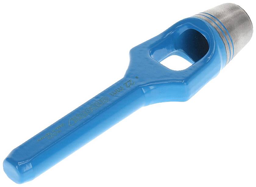 Marteau perforateur bleu en métal, adapté pour perforer des trous dans le cuir ou le tissu.