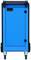 Chariot de service bleu, mobile, équipé de deux grandes roues à l'arrière et de deux roulettes pivotantes à l'avant, adapté aux transports.