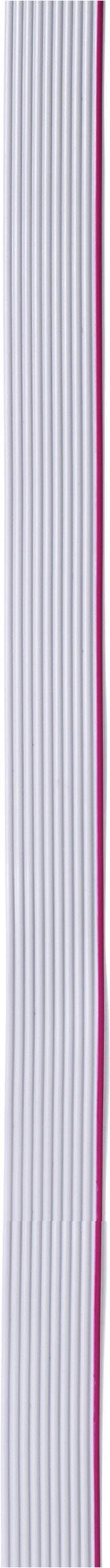 Câble plat ruban rouge et blanc, orienté verticalement, montrant des lignes parallèles, souvent utilisé dans des applications électroniques.
