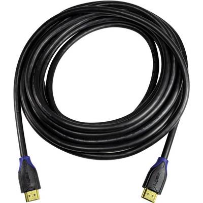 Un long câble HDMI noir avec des connecteurs dorés.