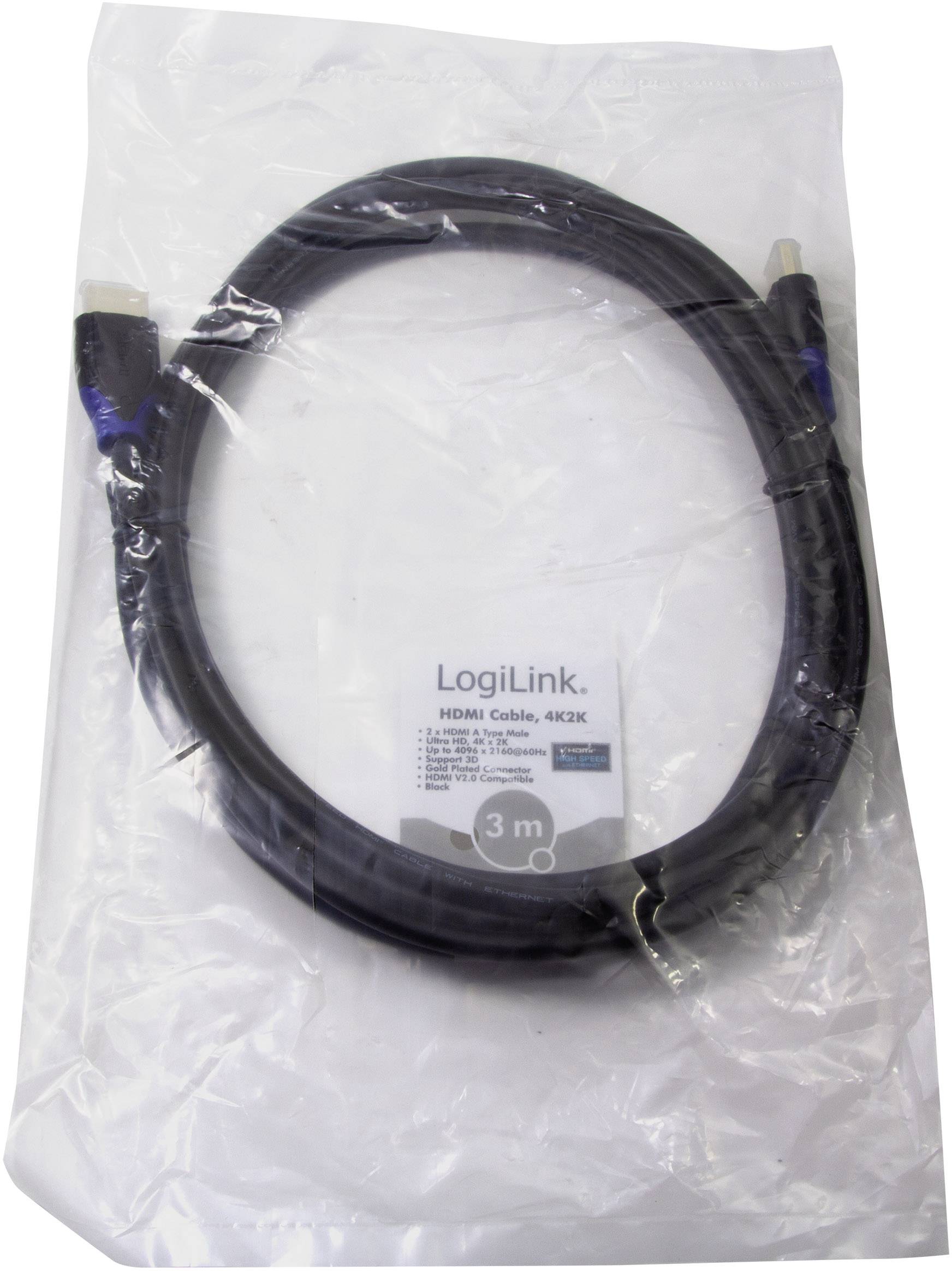 Un câble HDMI LogiLink emballé pour 4K2K d'une longueur de 3 mètres.