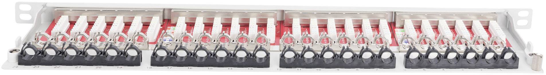 Un module de jonction à fibre optique à 20 ports avec des connecteurs rouge marqués et numérotés, destiné à l'organisation des câbles à fibre de verre.