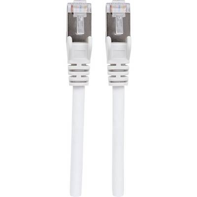 Deux câbles Ethernet blancs avec des connecteurs transparents, disposés verticalement côte à côte.