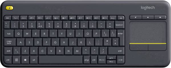 Logitech K400+ radio Clavier suisse, Qwertz noir pavé tactile intégré, boutons de souris, touches multimédia