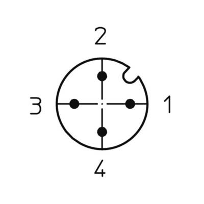 Diagramme circulaire montrant quatre points numérotés (1-4) sur une croix, adapté pour une connexion électrique.