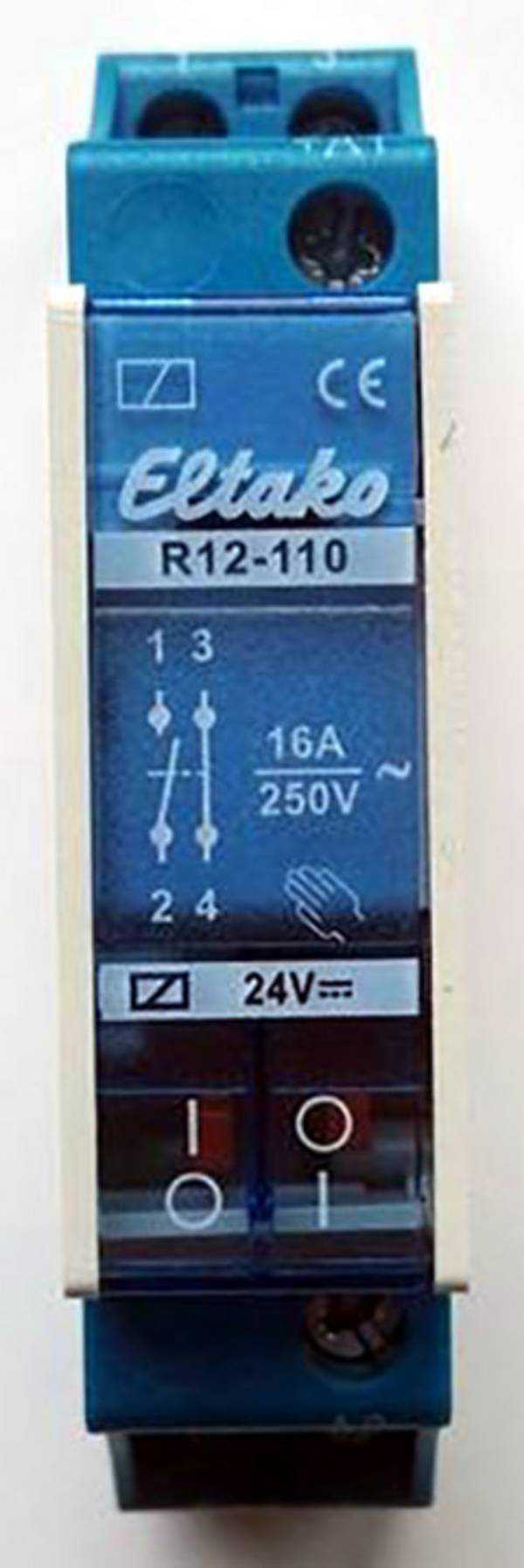 Eltako R12-110-24V DC Relais de commutation Tension nominale: 24 V Courant de commutation (max.): 8 A 1 NO (T), 1 NF (R) Piece 1 pc(s)