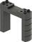 Une construction Lego noir et gris, ressemblant à un portail ou un pont, composée de deux colonnes et d'une plaque transversale supérieure.