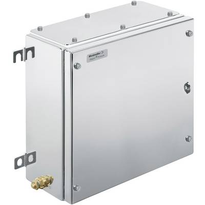 Boîtier de protection métallique avec connexions à vis et supports muraux, adapté aux applications industrielles ou techniques.