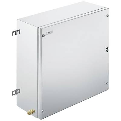 Une boîte rectangulaire en métal avec des supports latéraux et une petite valve de connexion en bas. Adaptée pour une fixation murale.