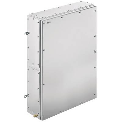 Boîtier métallique de forme rectangulaire, comportant de nombreuses vis sur les bords et deux supports latéraux pour une fixation murale.