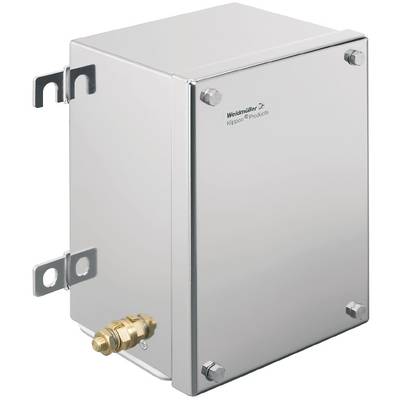 Boîtier de protection métallique de Weidmüller pour composants électriques, présentant un design robuste avec éléments de montage et raccordement en laiton.