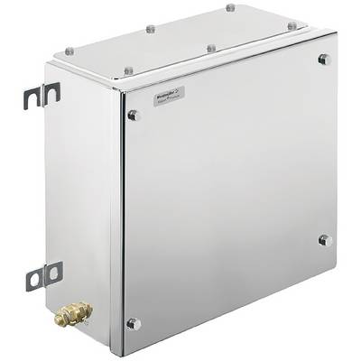 Un boîtier métallique argenté, rectangulaire, avec des vis et des supports de fixation murale. Adapté aux applications techniques.