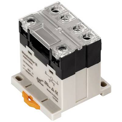 'Contacteur industriel de performance avec boîtier transparent, quatre bornes de connexion et plaque de fusible orange, adapté pour 230V/400V.'