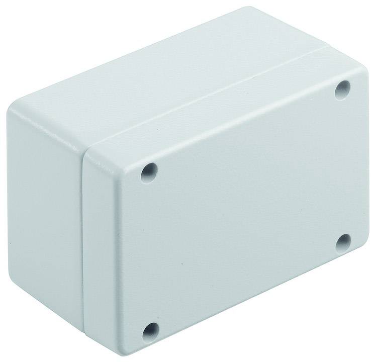 Un petit boîtier rectangulaire blanc en plastique avec quatre trous de vis aux coins, utilisé pour protéger des composants électroniques.