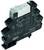 Relais électrique dans un boîtier noir avec plusieurs bornes et des symboles de commutation blancs sur la surface.