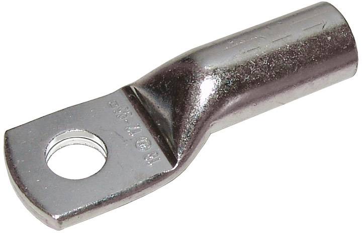 Un cosse métallique avec un trou pour fixation par vis, utilisée pour établir une connexion électrique sûre entre des câbles.
