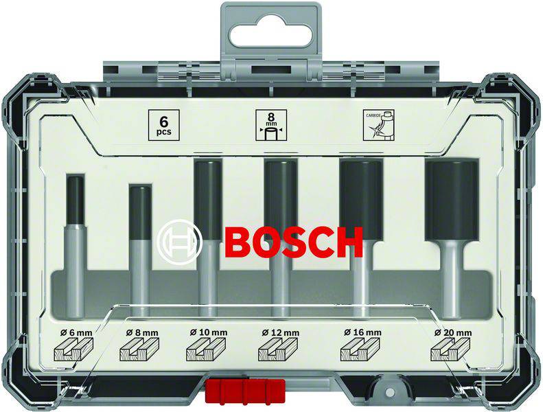 Coffret de forets Bosch, 6 pièces, tailles : 8 mm, 10 mm, 12 mm, 16 mm, 20 mm, dans un coffret en plastique transparent, adapté pour le bois.
