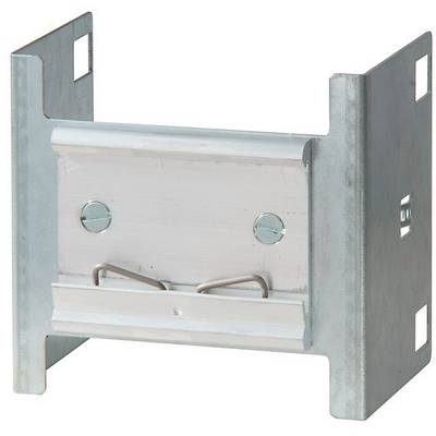 Support d'angle métallique avec une plaque de base rectangulaire et deux supports saillants. Adapté pour les fixations murales ou d'étagères.