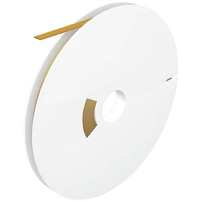 Rouleau de grande taille en matériau blanc avec un bord étroit de couleur brune, probablement du ruban adhésif ou un produit similaire destiné à être utilisé.
