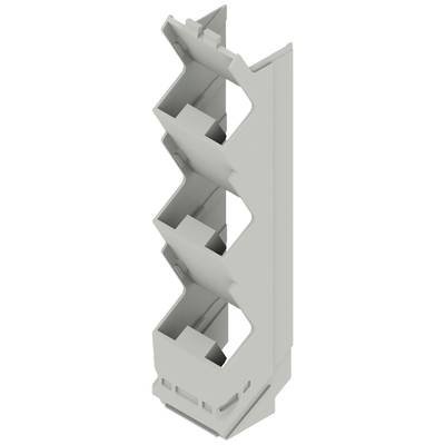 Pièce en plastique grise avec trois cavités internes, disposées verticalement. Sert de composant modulaire pour des systèmes techniques.