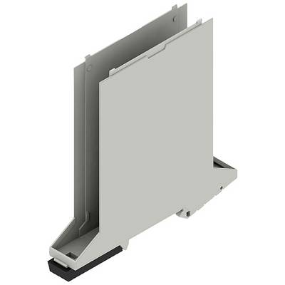 Boîtier d'électronique industrielle en gris, vertical, avec des insertions latérales pour le montage dans des armoires électriques.