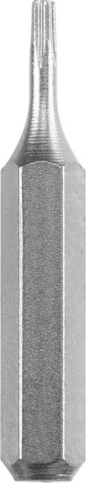 Un embout Torx en argent, de design hexagonal, utilisé pour les vis à profil en étoile dans les outils et les projets de bricolage.