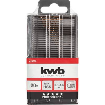 Coffret de forets 'kwb Germany GmbH, 20 pièces, Mini HSS, 0,3-1,6 mm, Revêtement titane', adapté aux applications professionnelles.