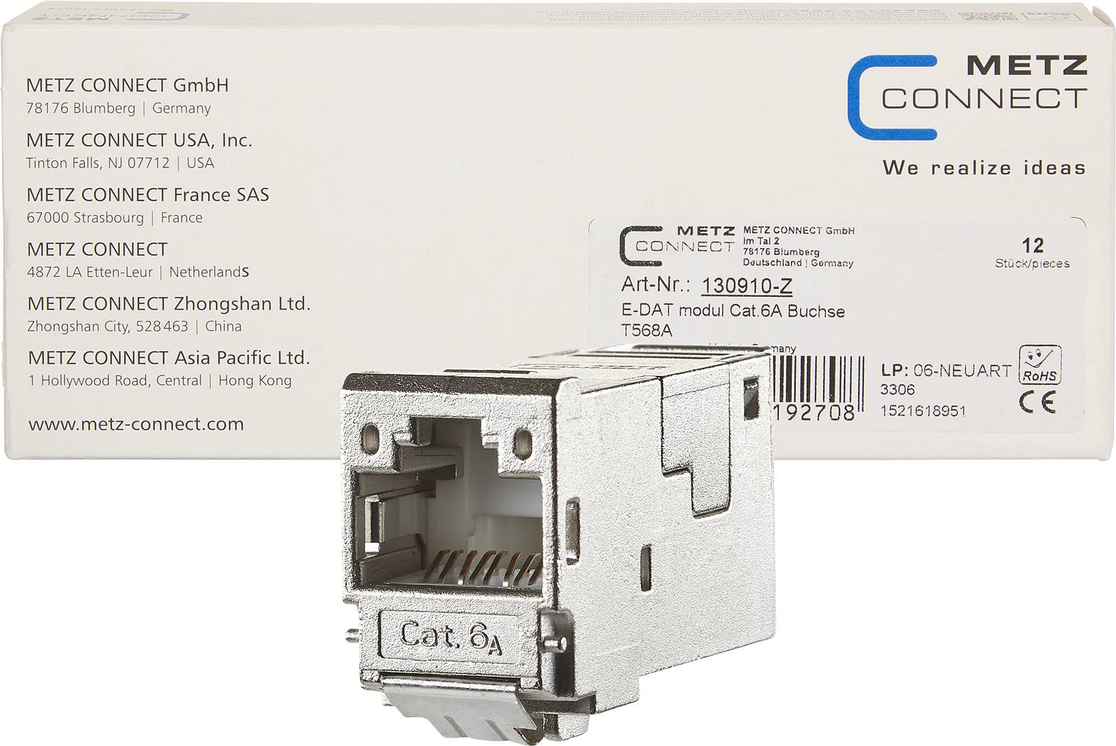 Metz Connect 130910-Z Module RJ45 encastrable E-Dat, connecteur de module CAT 6a 1 pc(s)