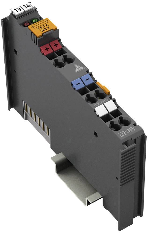 Bornier industriel multicolore à fixation sur rail DIN, adapté aux connexions électriques dans les systèmes de commande.