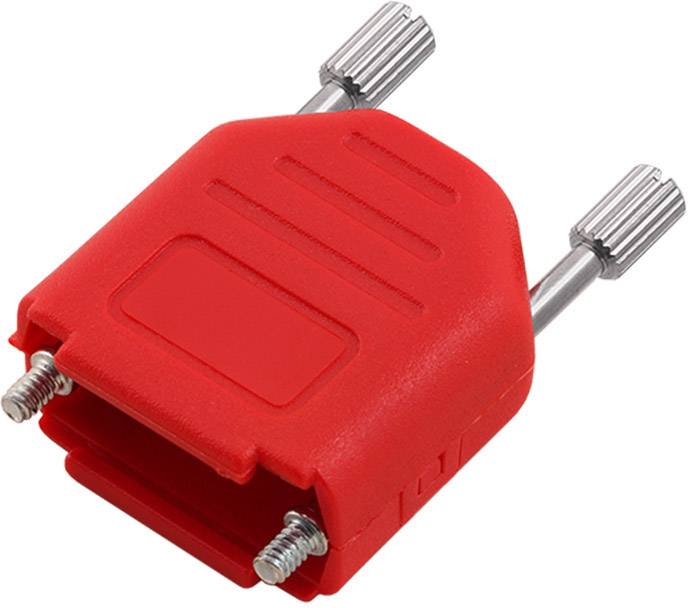 'Adaptateur de fiche banane rouge avec deux vis de fixation. Utilisé dans les appareils électroniques pour des connexions sécurisées.'