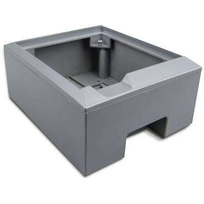 Support stable en plastique de forme carrée en gris, avec une zone centrale abaissée et un côté avant surélevé.