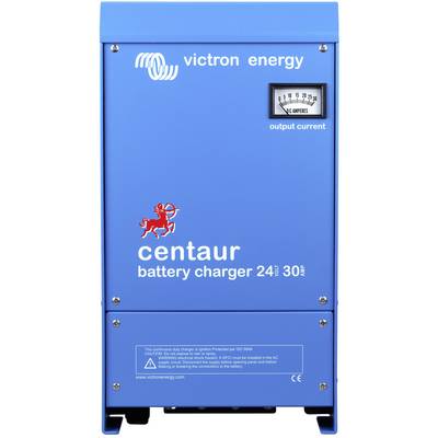 Chargeur de batterie Victron Energy Centaur bleu avec ampèremètre et inscriptions sur la face avant.