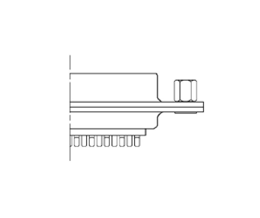 Coupe transversale d'un composant électronique montrant ses connexions et composants.