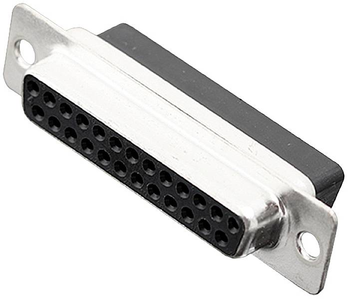 Un connecteur D-Sub à 25 broches, typique des interfaces série sur les ordinateurs et appareils électroniques plus anciens.