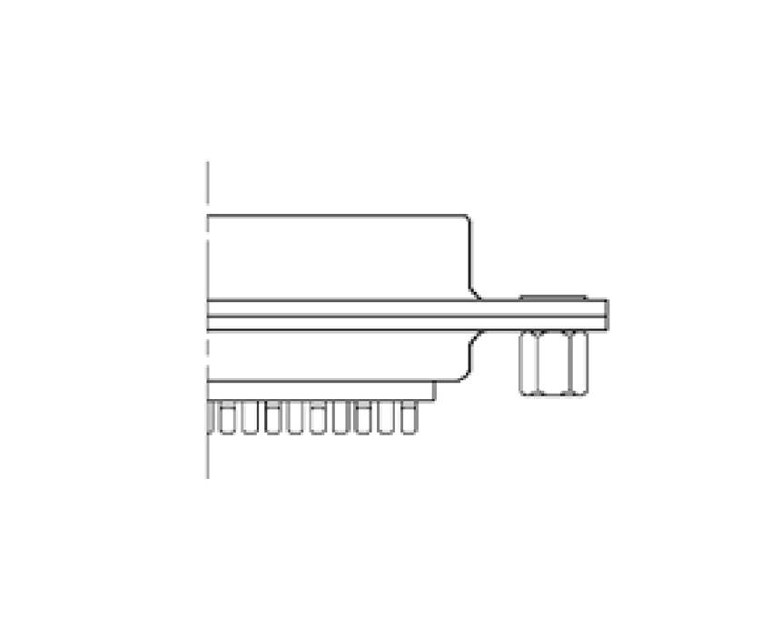 Vue latérale d'une puce électronique avec plusieurs broches. La puce a une forme rectangulaire et est montée sur un circuit imprimé.